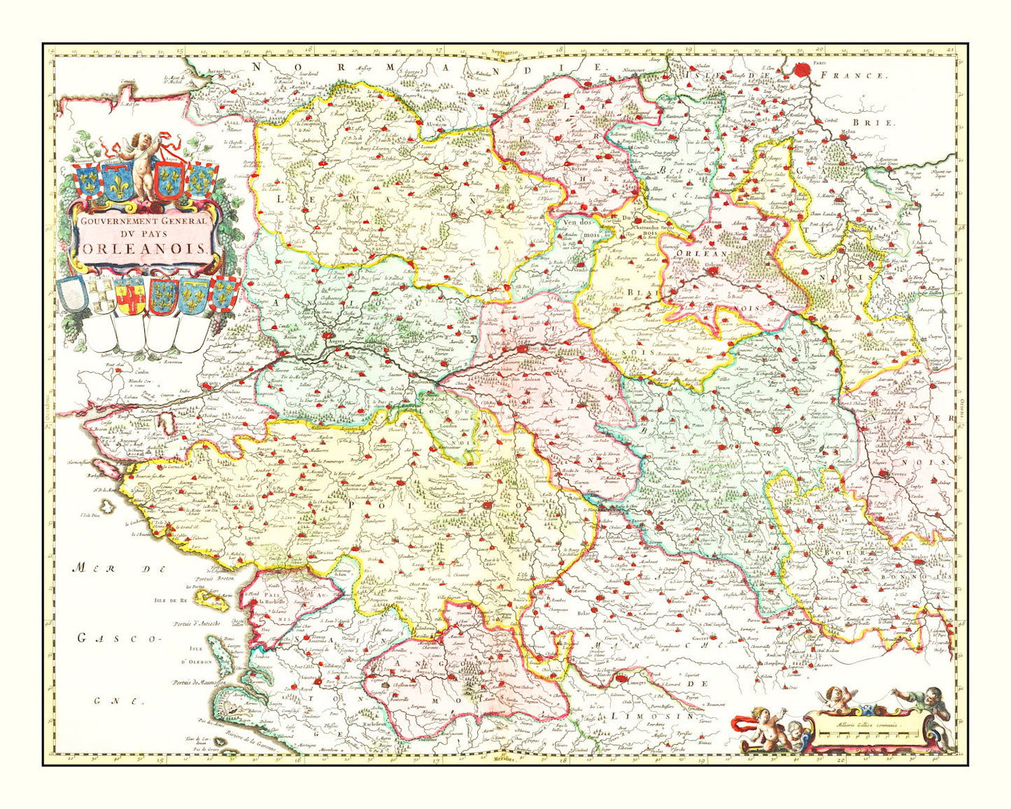 Vintage Map of Orléanais, France, 1665