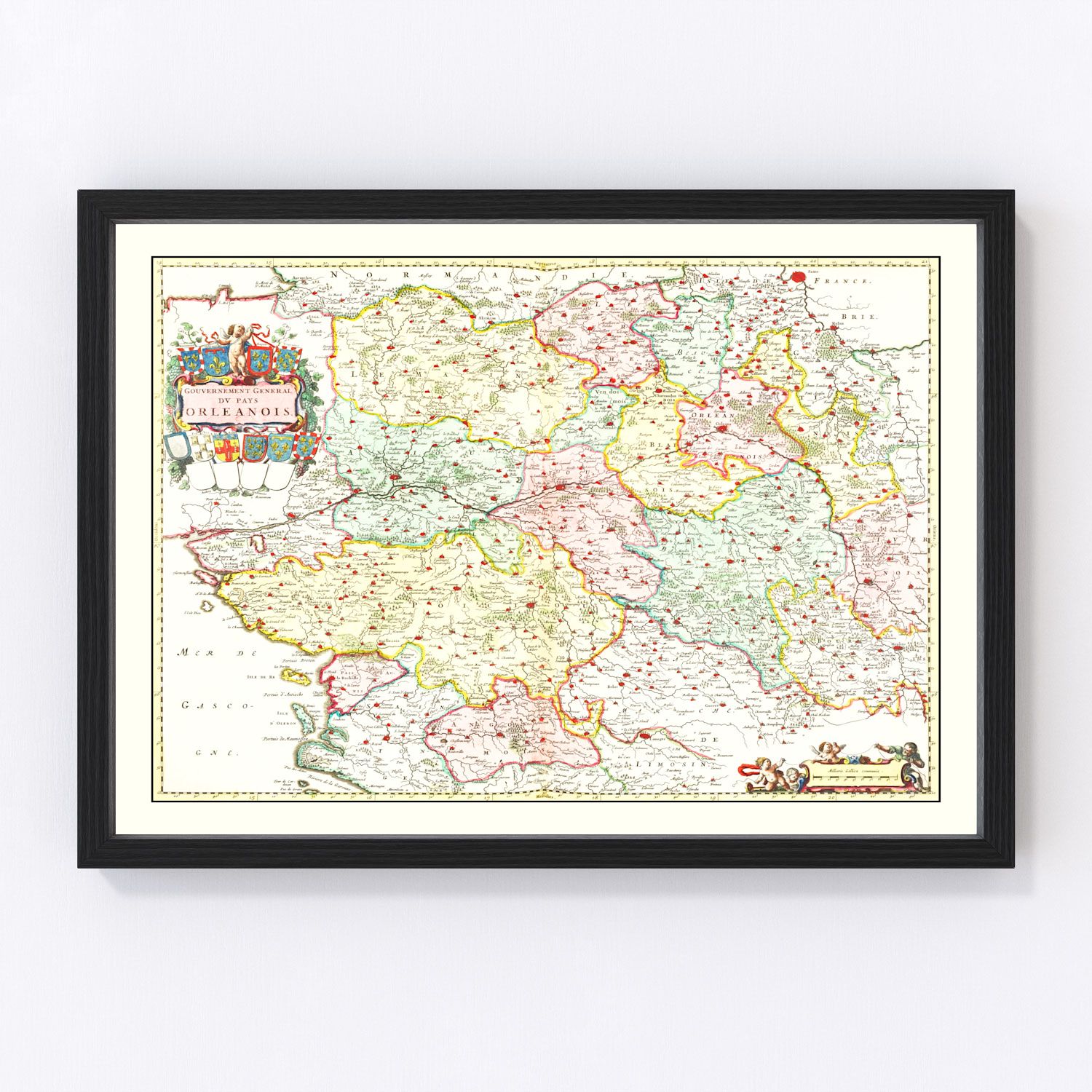 Vintage map of Orleanais, France, 1665