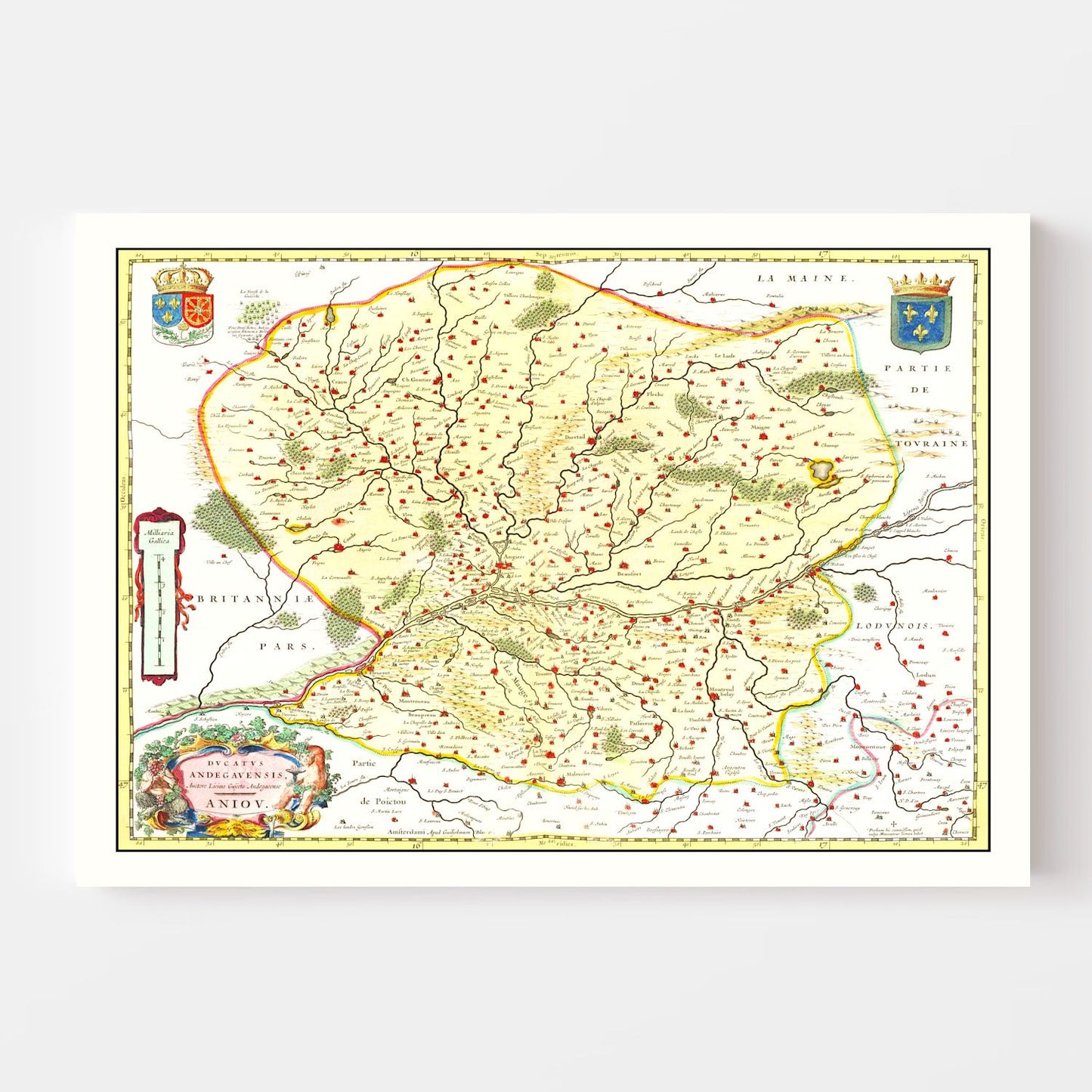 Vintage Map of Anjou, France, 1665 Wall Art