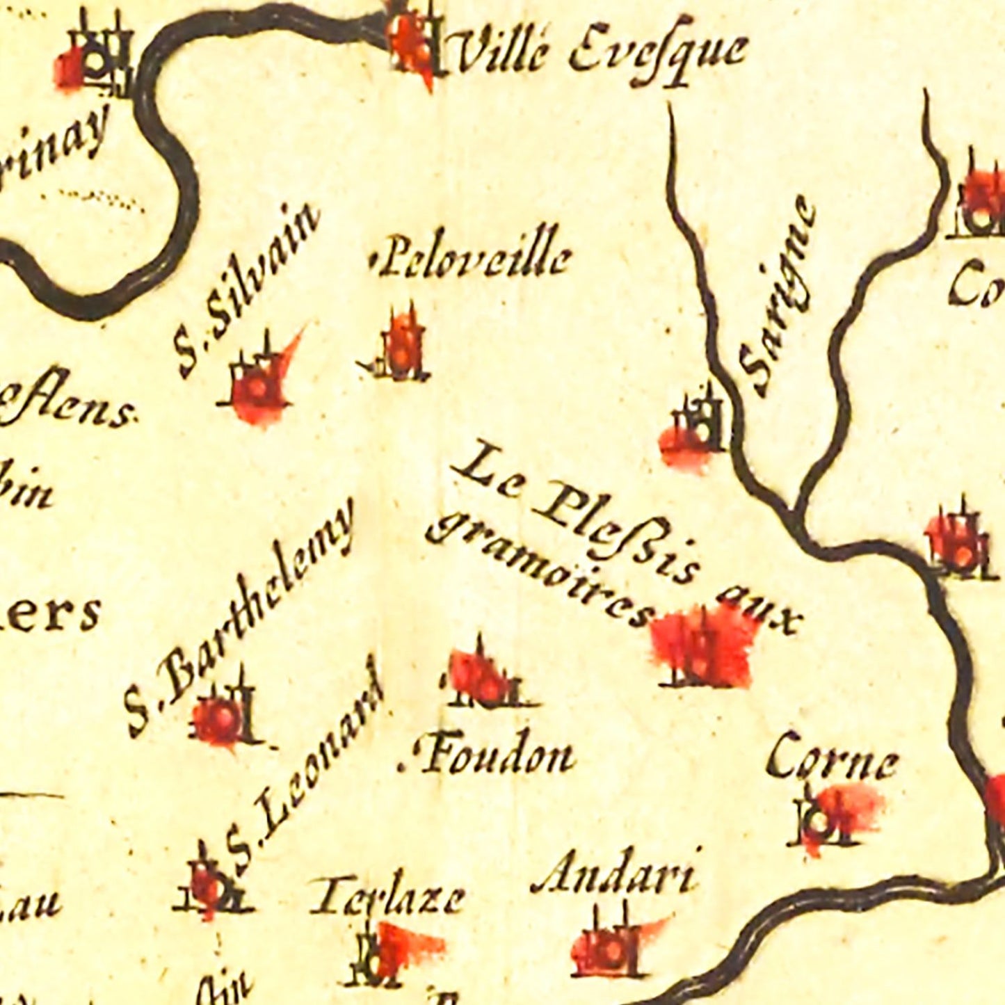 Vintage Map of Anjou, France, 1665 Wall Art