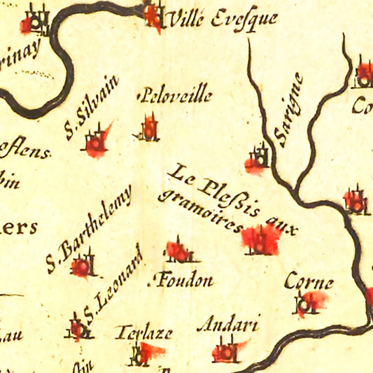 Vintage Map of Anjou, France, 1665 Wall Art