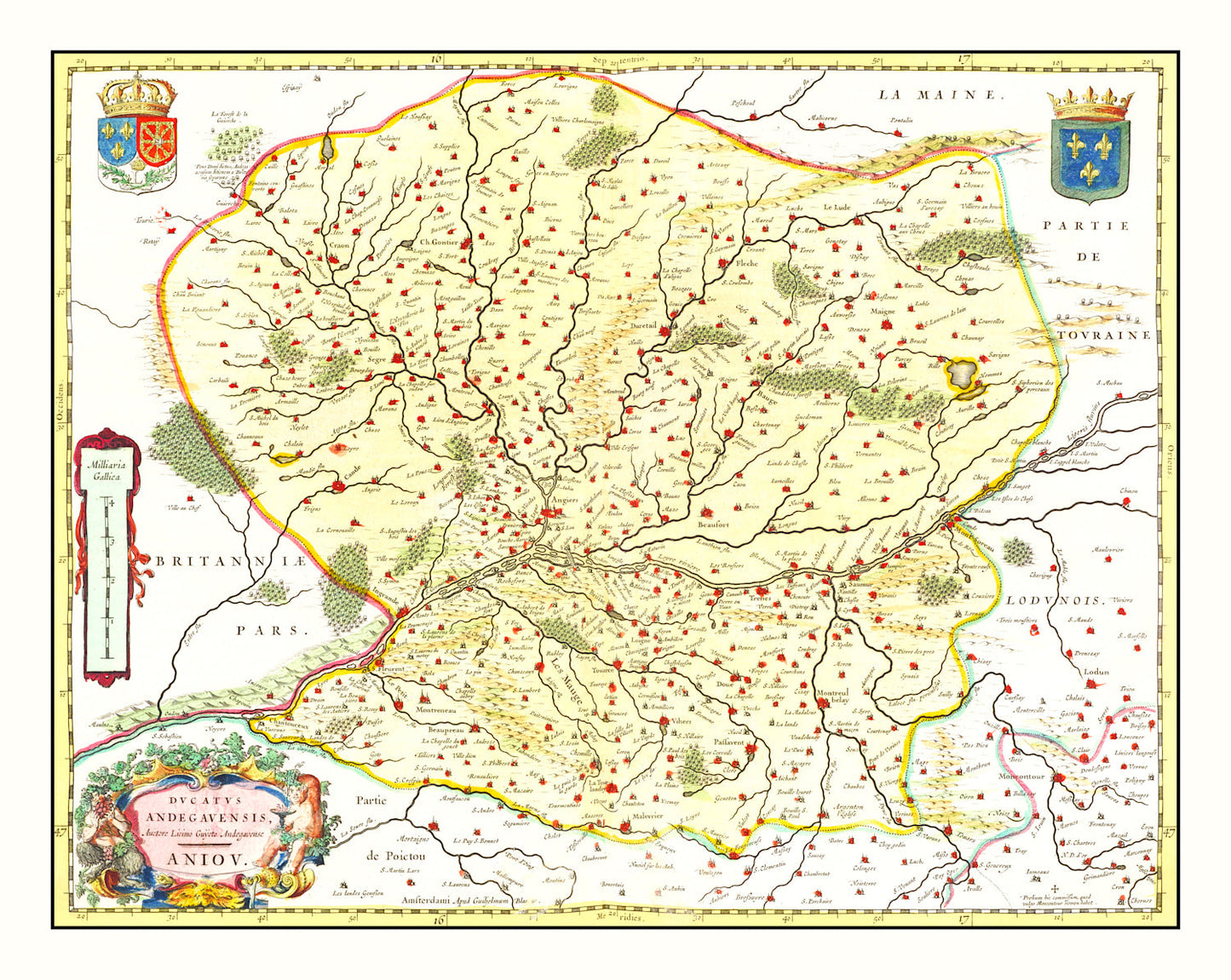 Vintage Map of Anjou, France, 1665 Wall Art