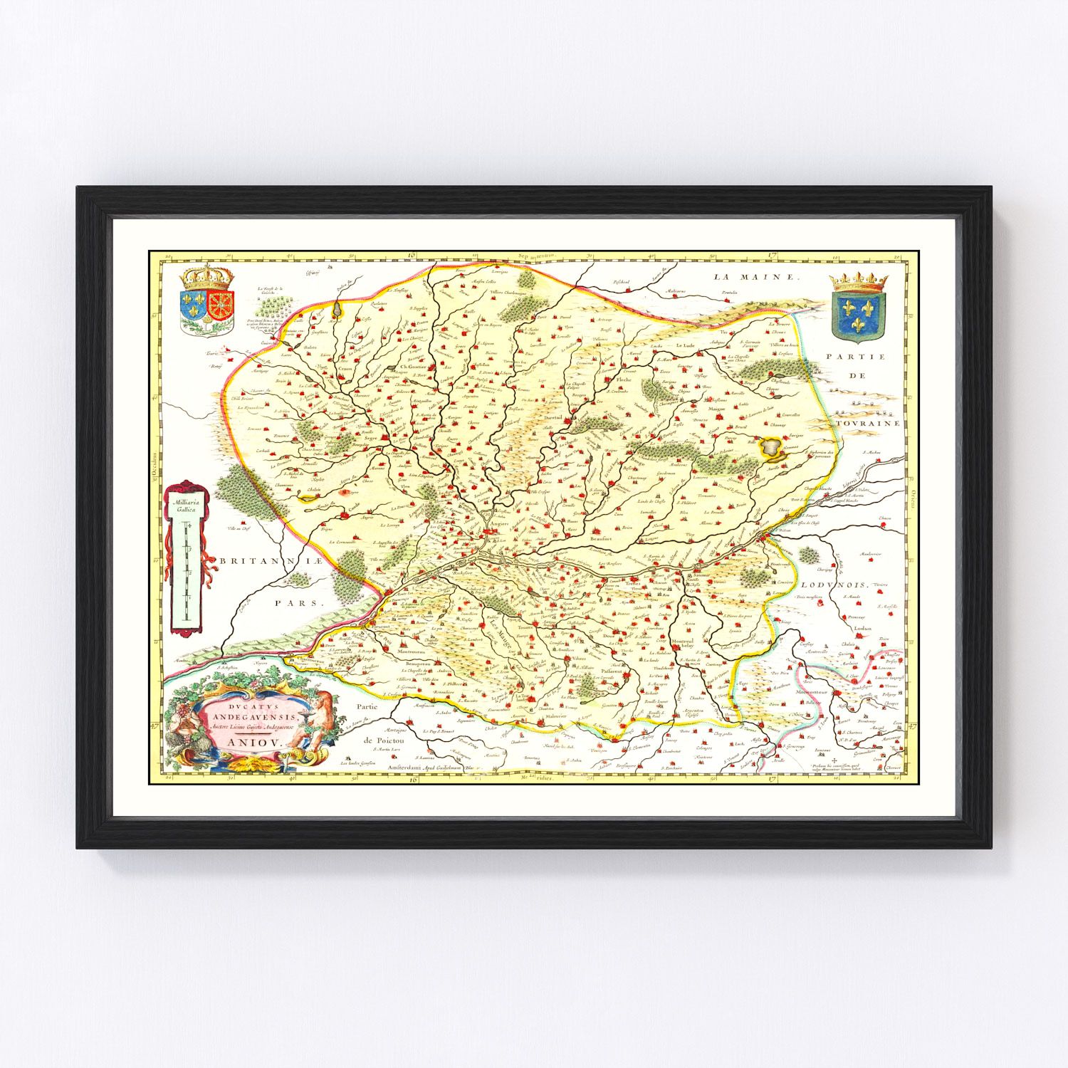 Restored vintage map of Anjou, France, 1665