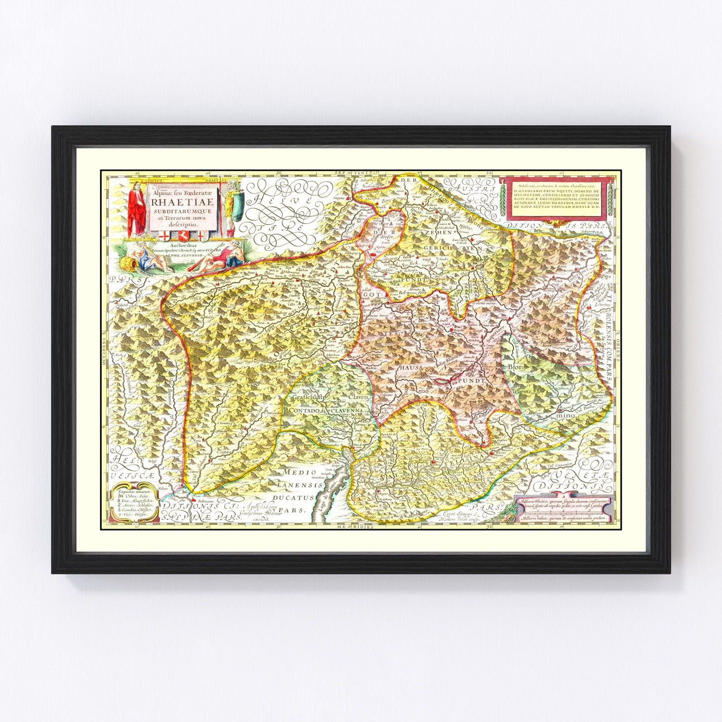 Vintage map of Rhaetia, Switzerland, 1665