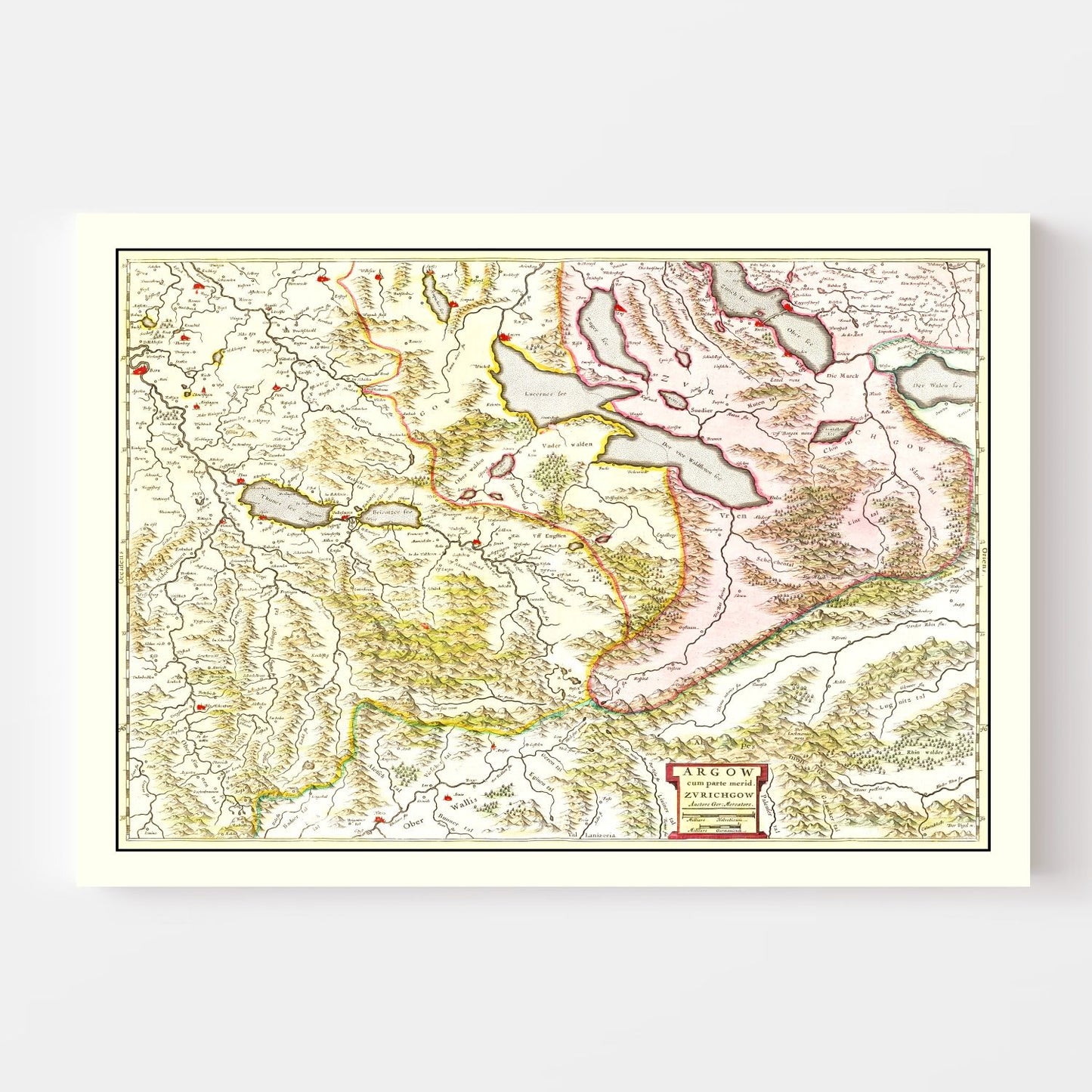 Vintage Map of Aargau and Zurich, Switzerland, 1665