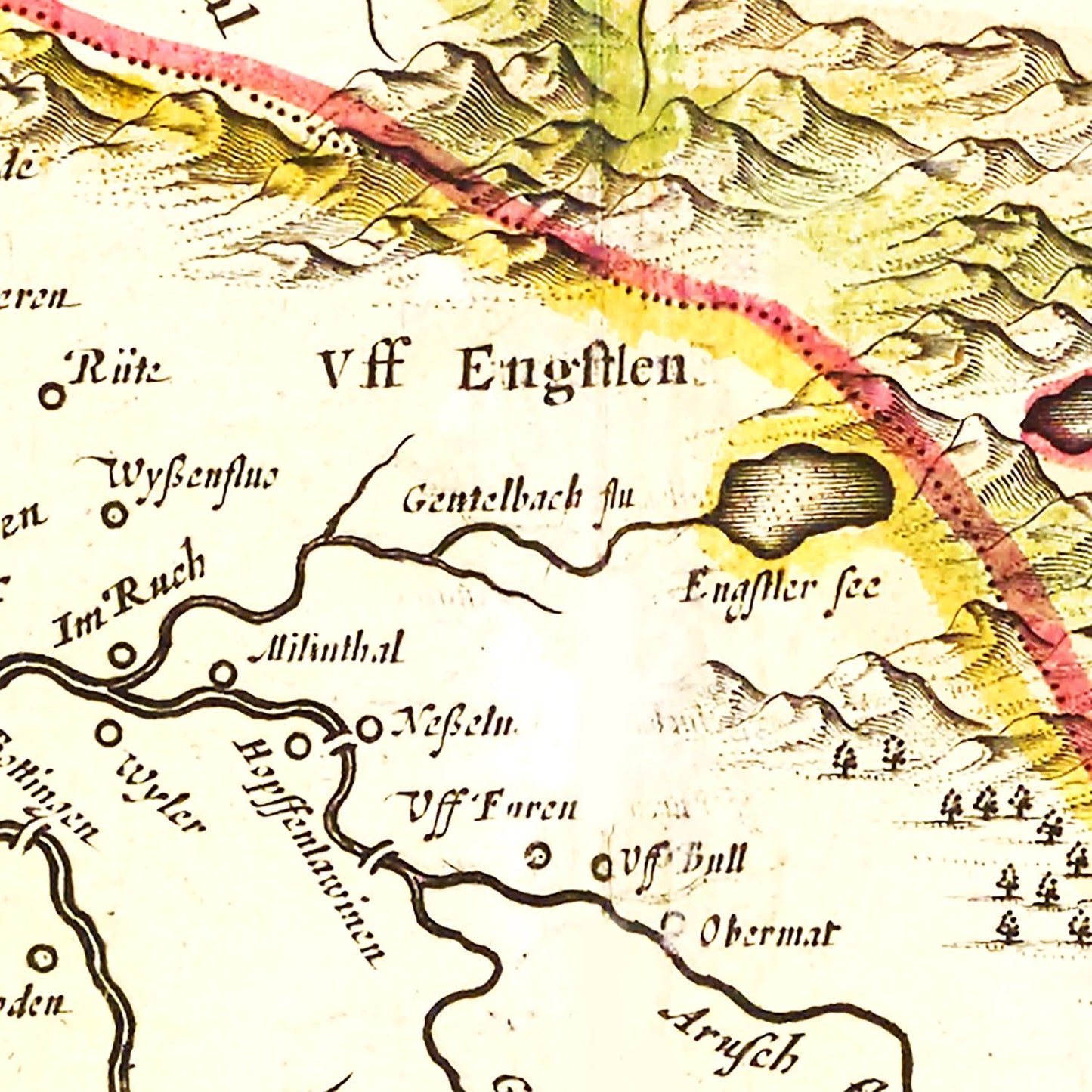 Vintage Map of Aargau and Zurich, Switzerland, 1665