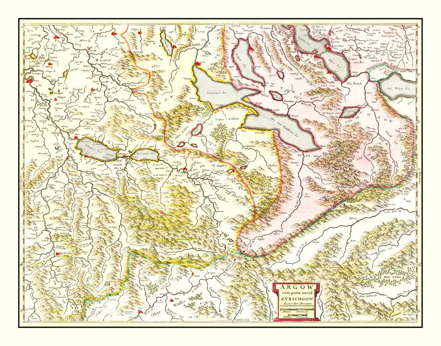 Vintage Map of Aargau and Zurich, Switzerland, 1665