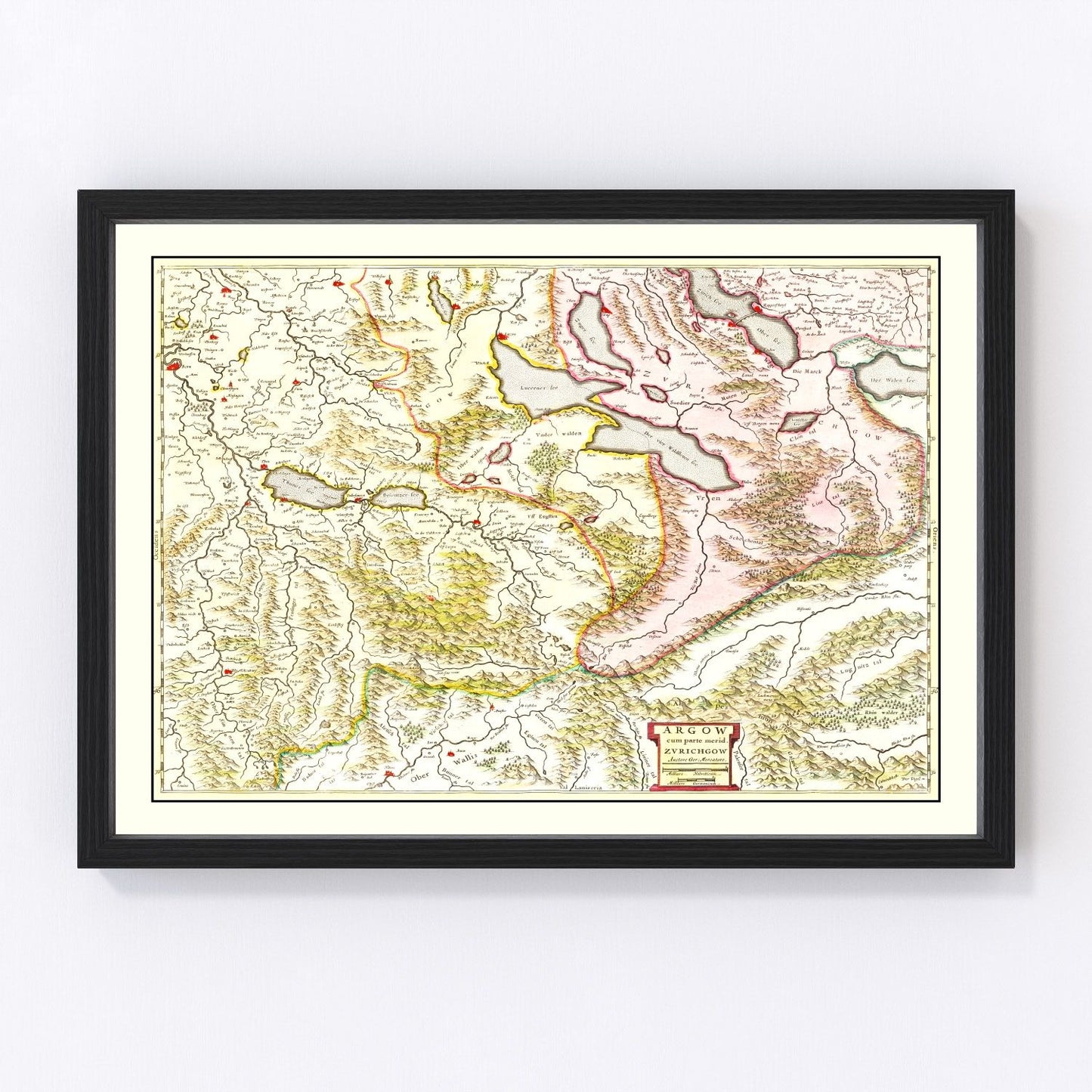Vintage map of Aargau and Zurich, Switzerland, 1665 - restored 17th-century Swiss cartography