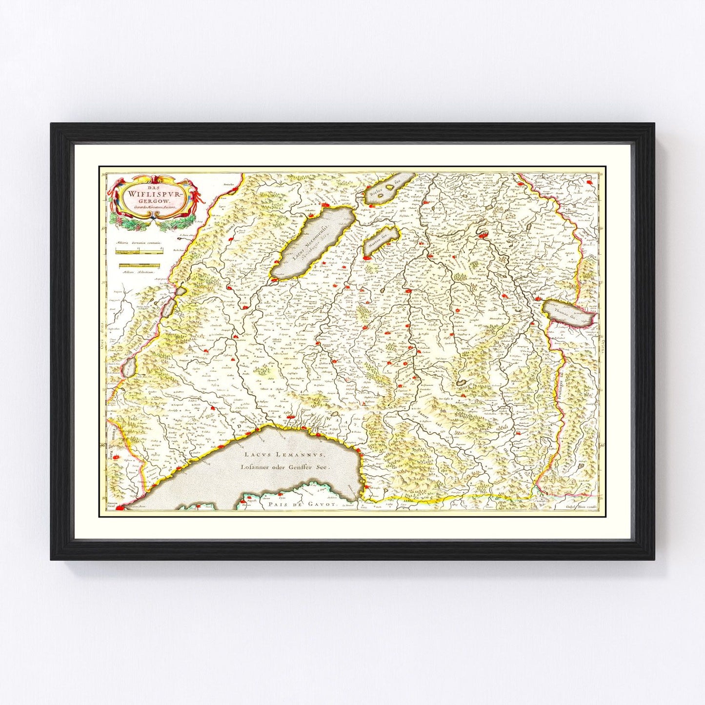 Vintage map of Western Switzerland, 1665 - Alpine 17th-century cartographic print