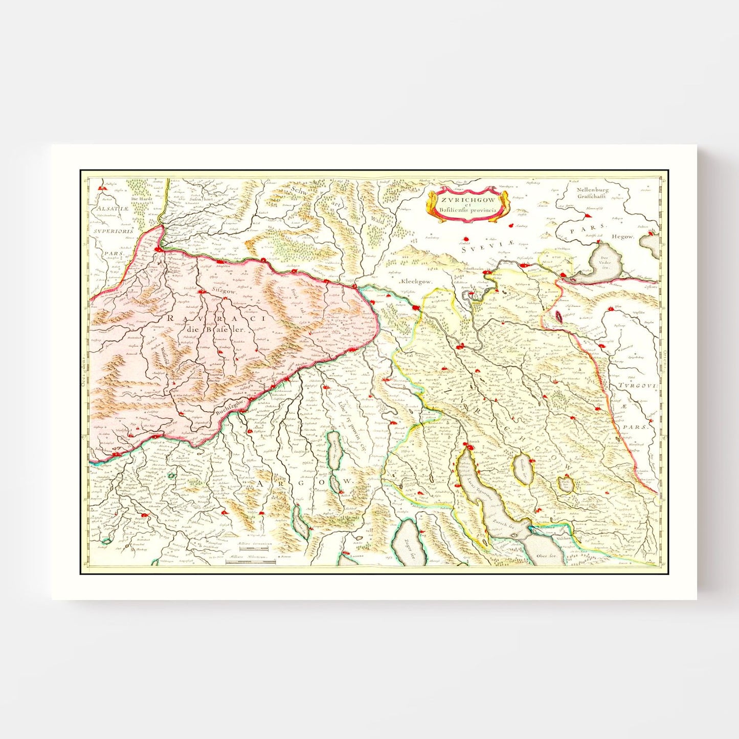 Vintage Map of the Zurich Area Switzerland, 1665