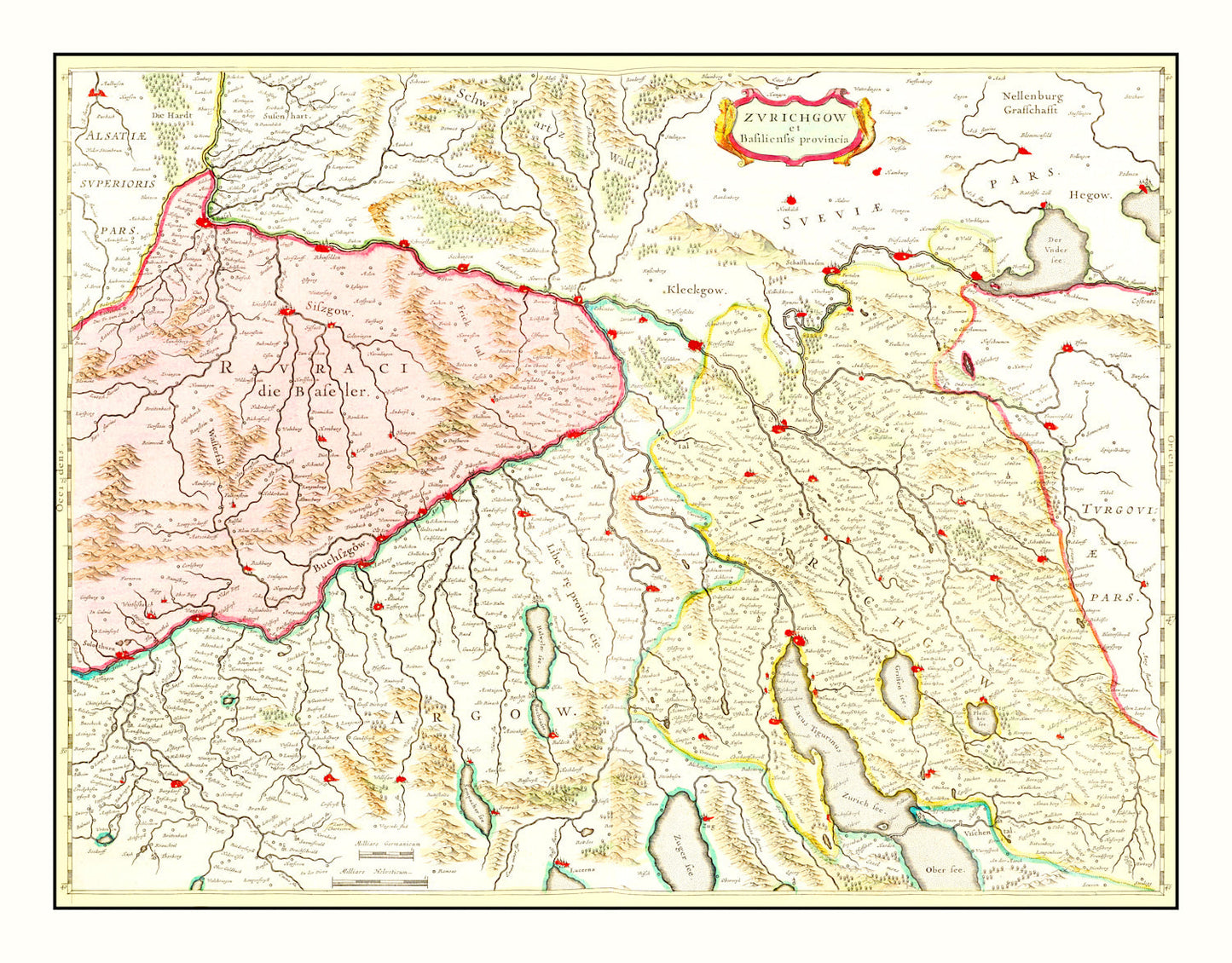 Vintage Map of the Zurich Area Switzerland, 1665