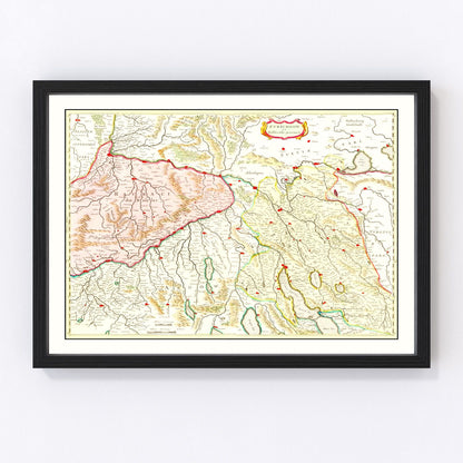 Vintage 1665 map of Zurich area Switzerland 17th century, digitally restored print