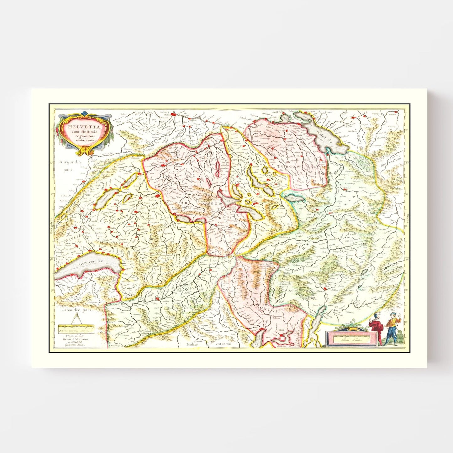 Vintage Map of Switzerland, 1665