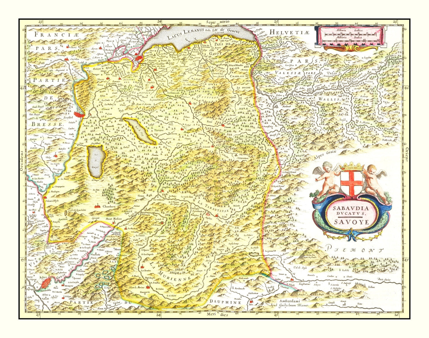 Vintage Map of the Savoy Region, 1665
