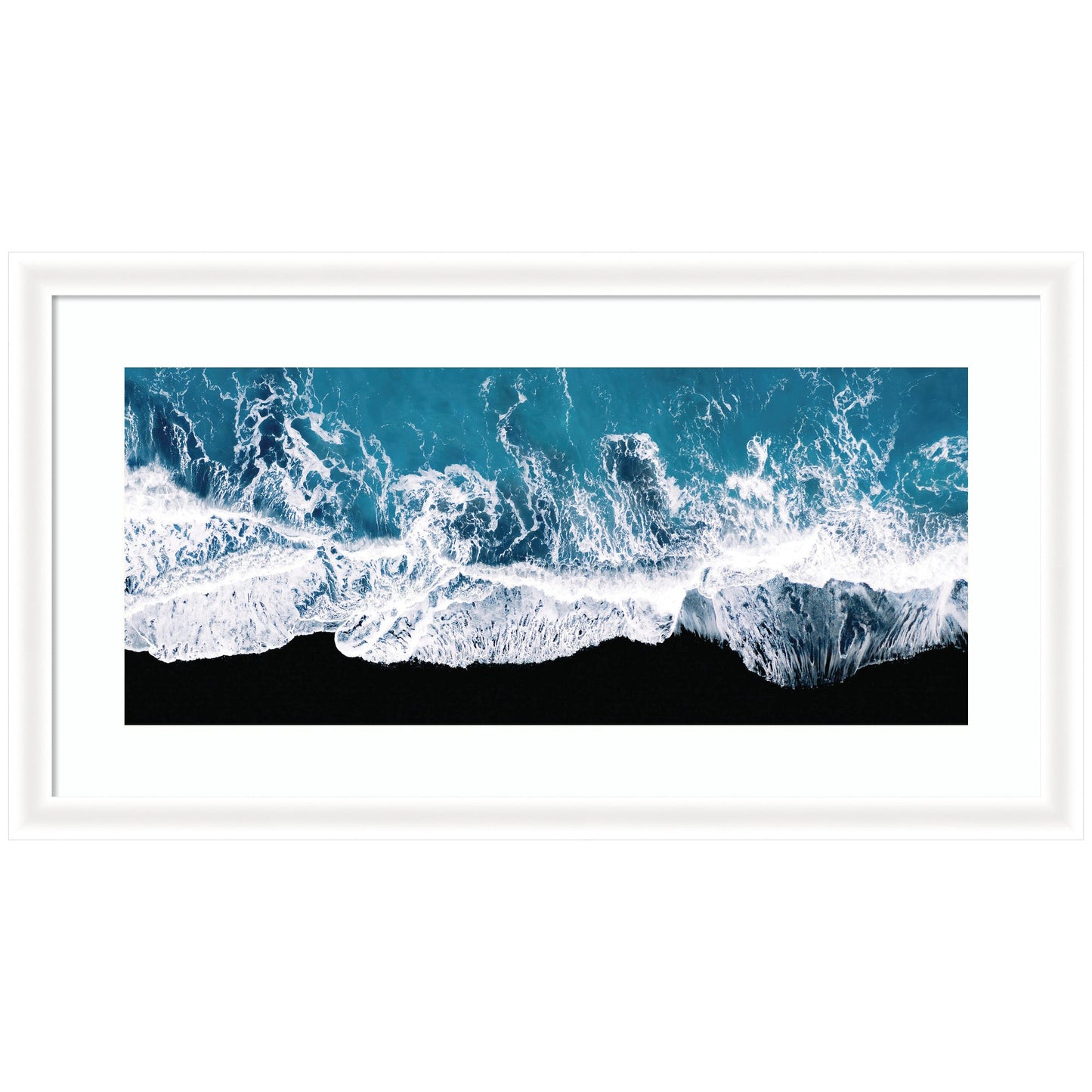 Framed Art Minimalist Ocean Waves on the Black Beach in Iceland Panel by Michael Schauer