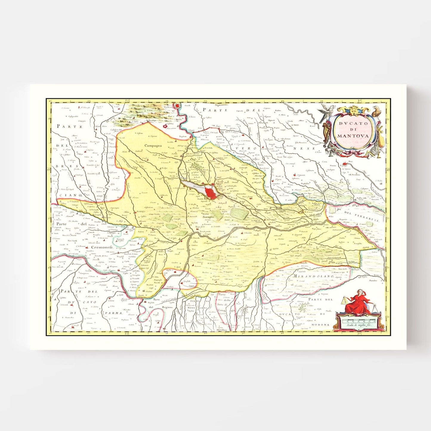 Vintage Map of Mantua, Italy, 1665
