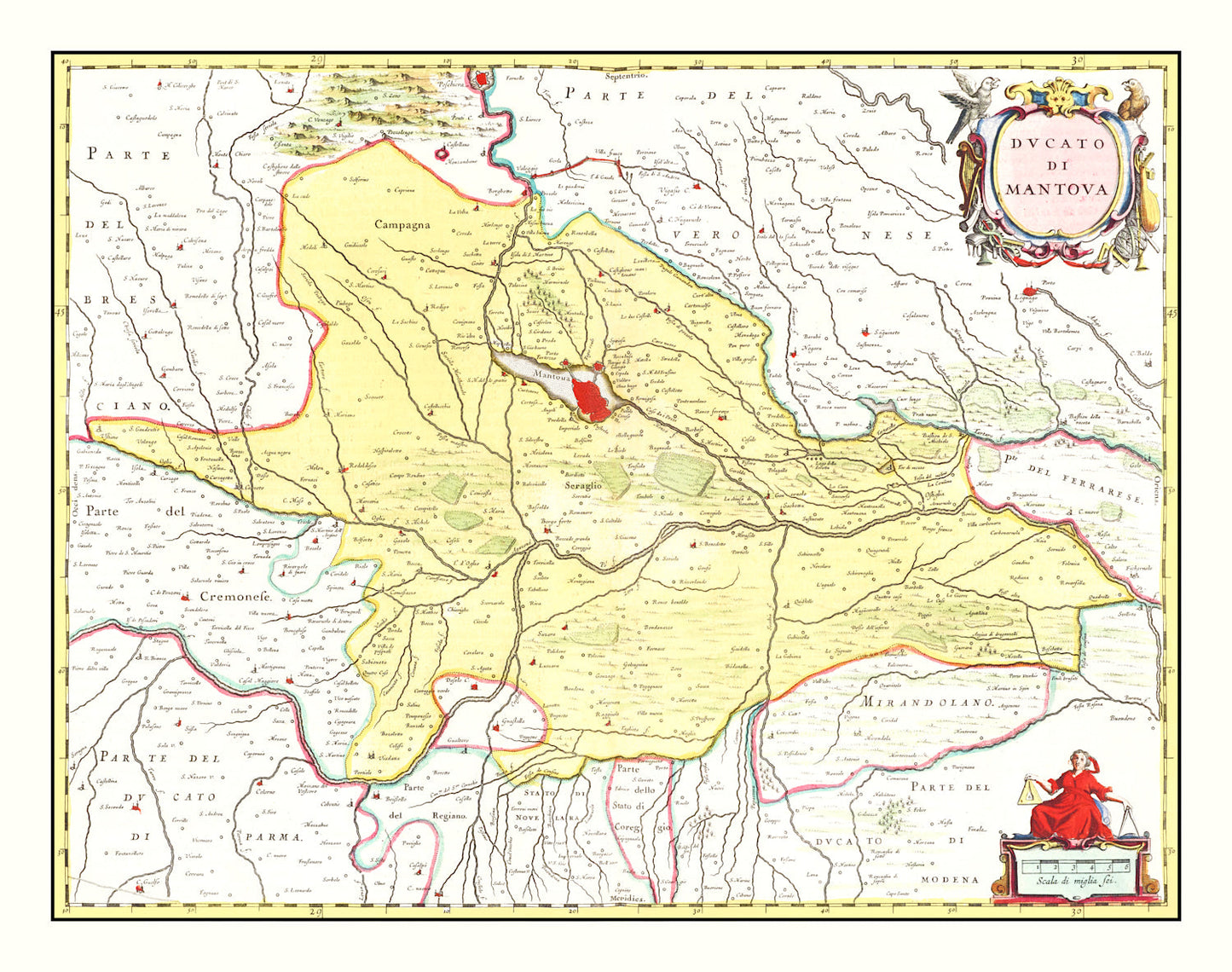Vintage Map of Mantua, Italy, 1665