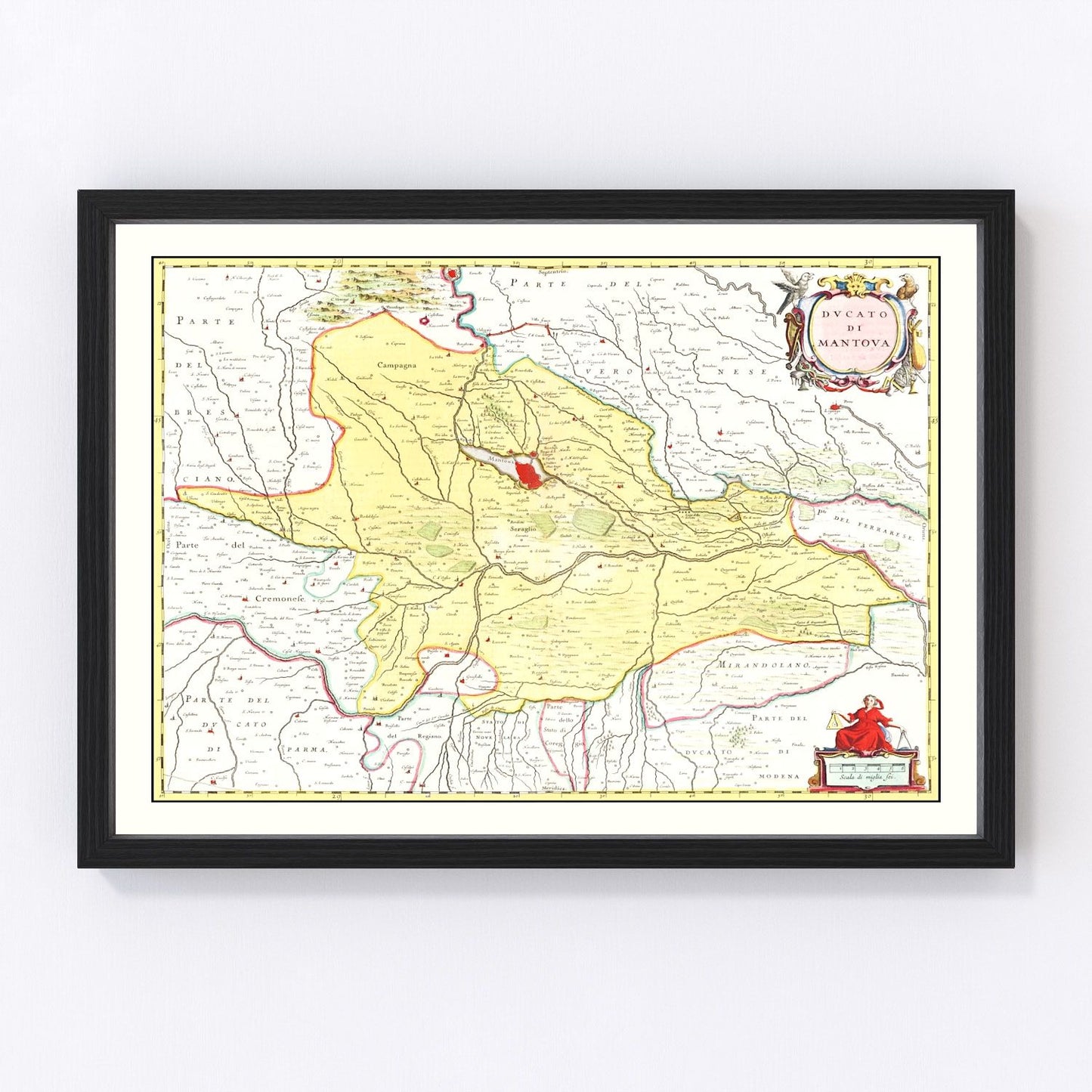 Vintage map of Mantua, Italy, 1665