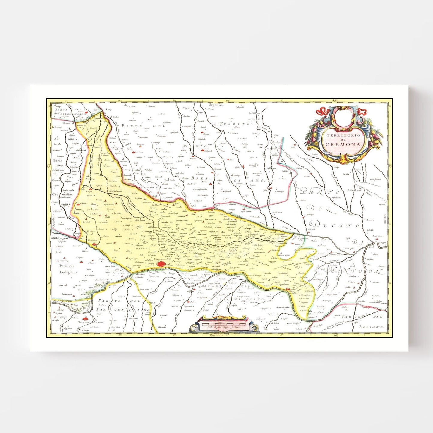 Vintage Map of Cremona, Italy, 1665