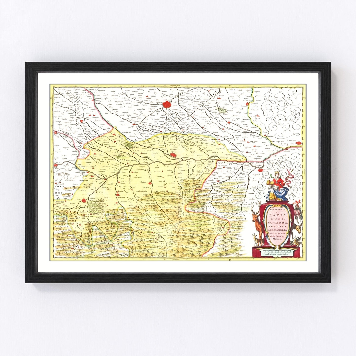 vintage map of Lodi and Pavia, Italy, 1665