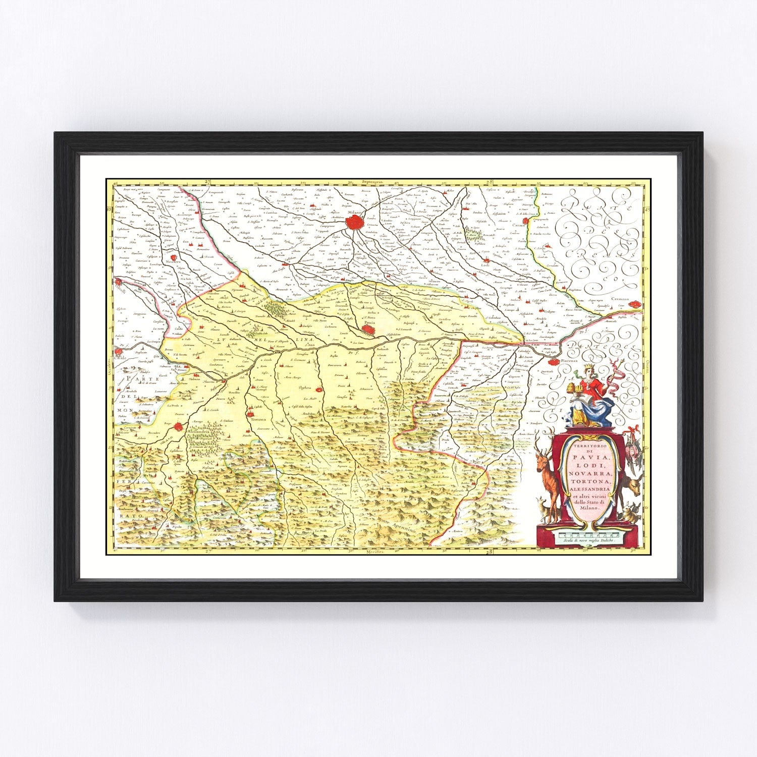 vintage map of Lodi and Pavia, Italy, 1665