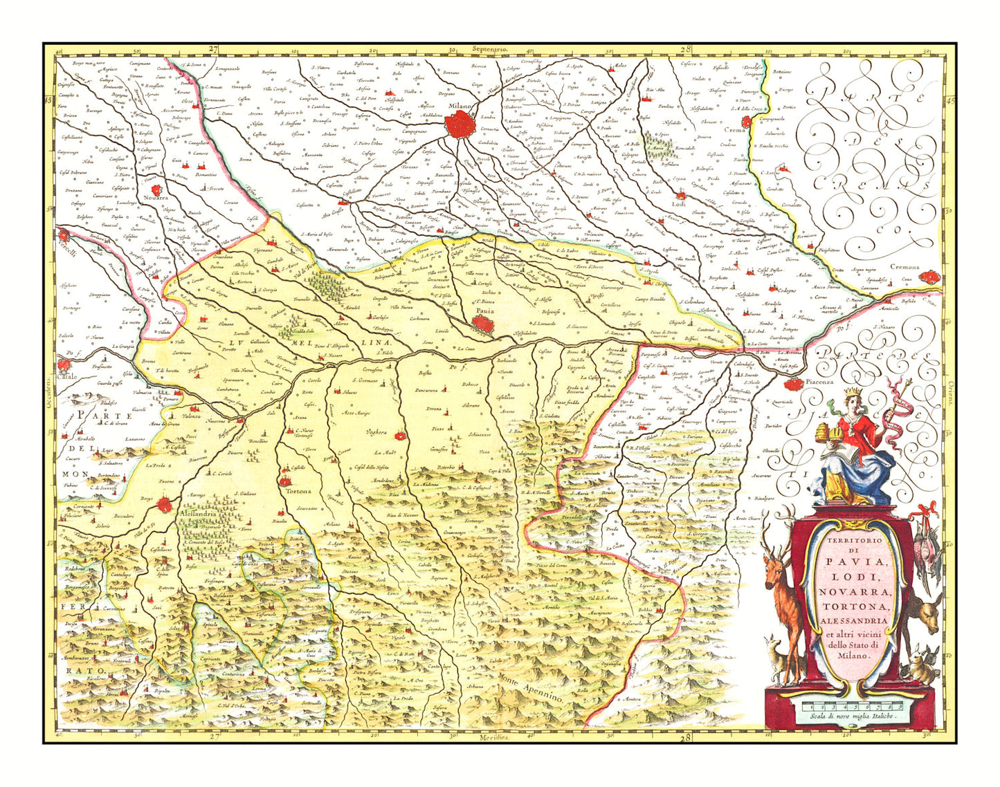 Vintage Map of Lodi and Pavia, Italy, 1665