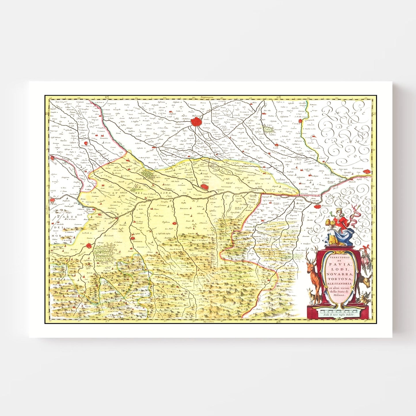 Vintage Map of Lodi and Pavia, Italy, 1665