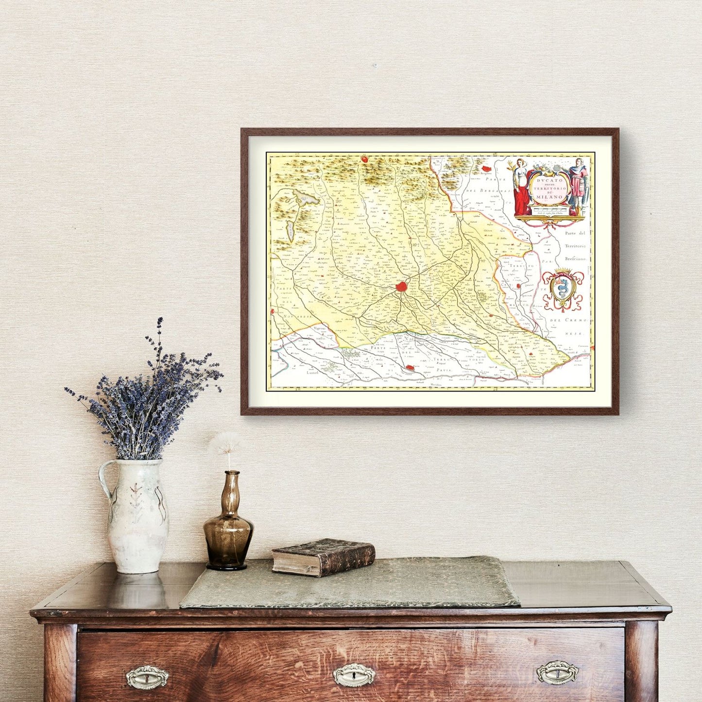 Vintage Map of the Milan Region, Italy, 1665