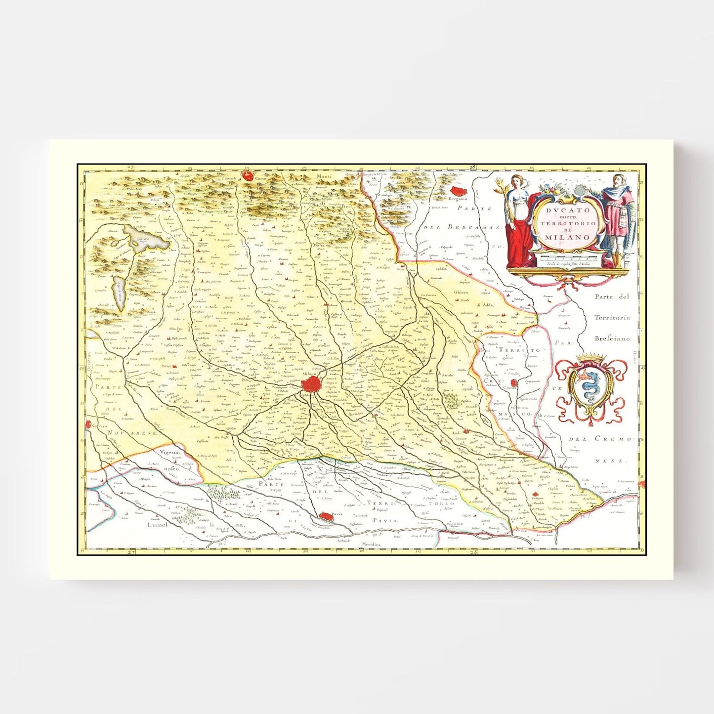 Vintage Map of the Milan Region, Italy, 1665