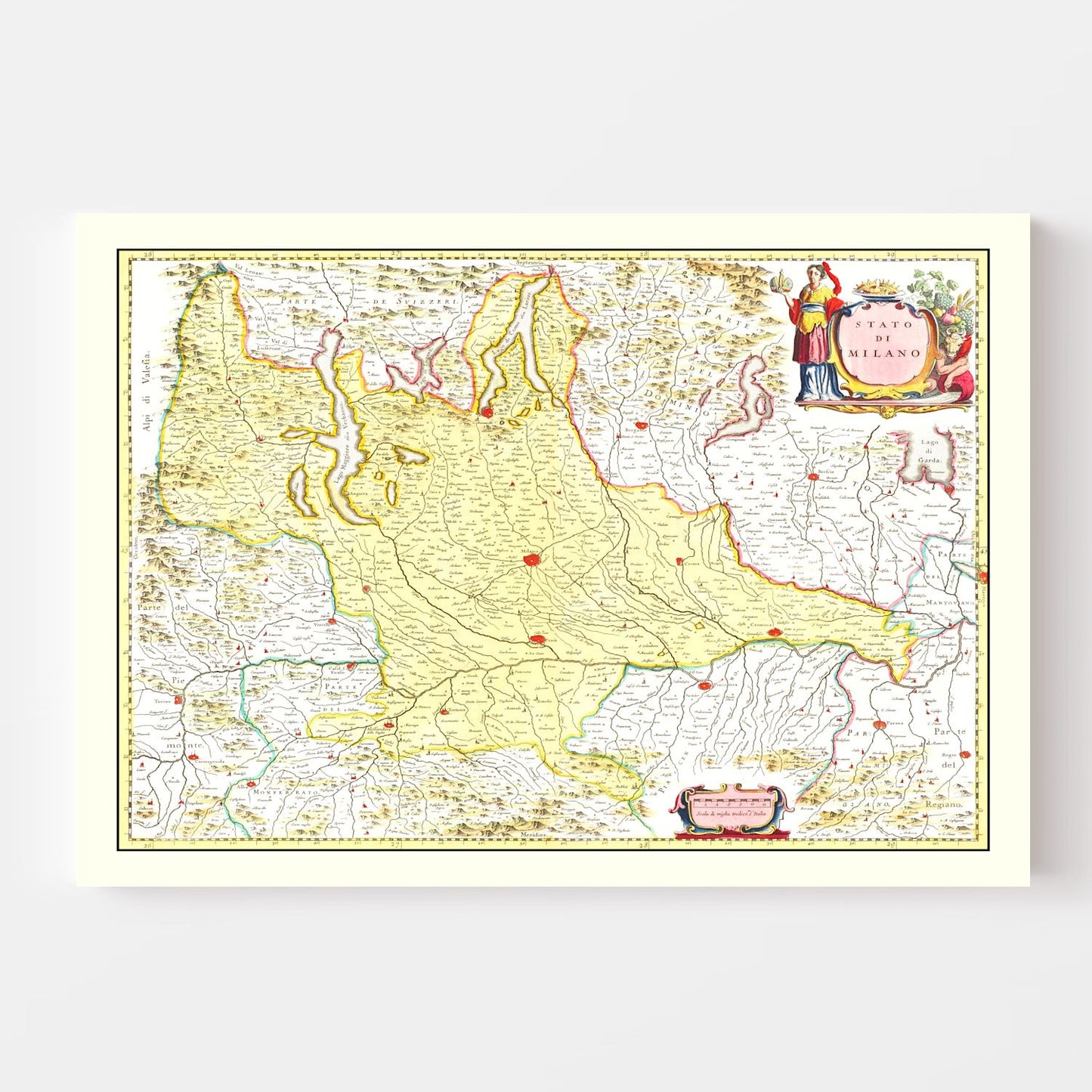 Vintage Map of Milan, Italy, 1665