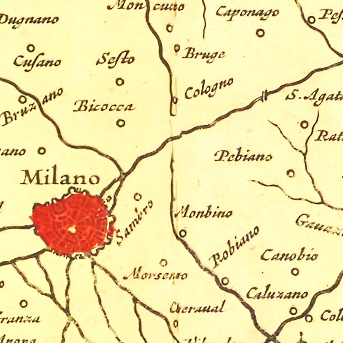 Vintage Map of Milan, Italy, 1665