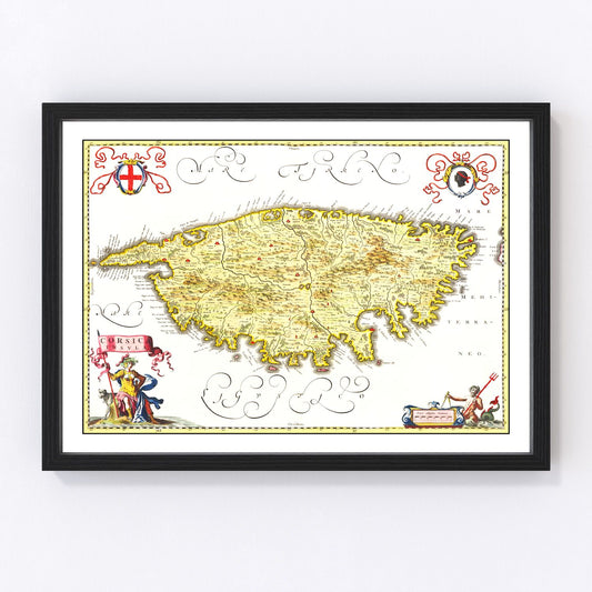 vintage map of Corsica, France, 1665