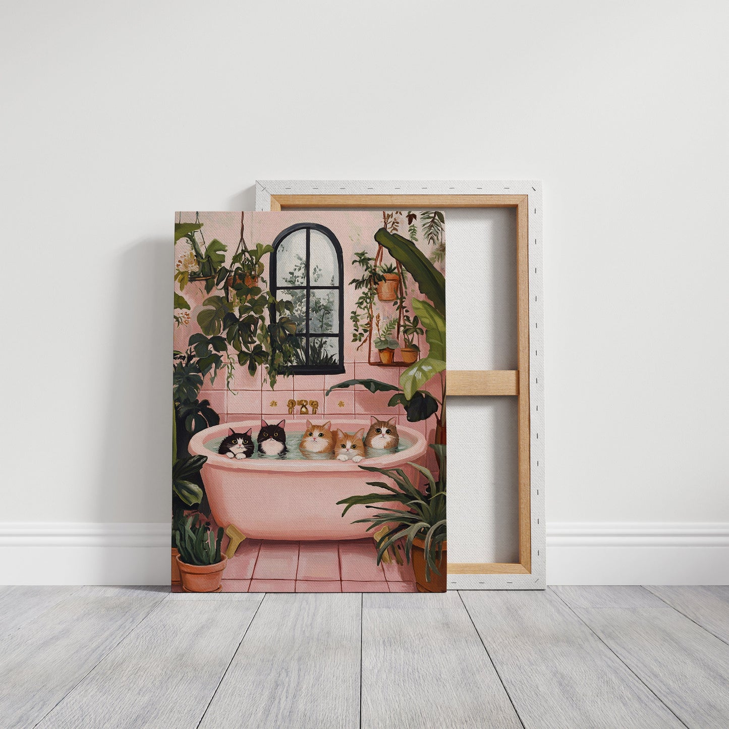 Cat Spa Day Funny Pink Bathtub Cat Wall Art Print