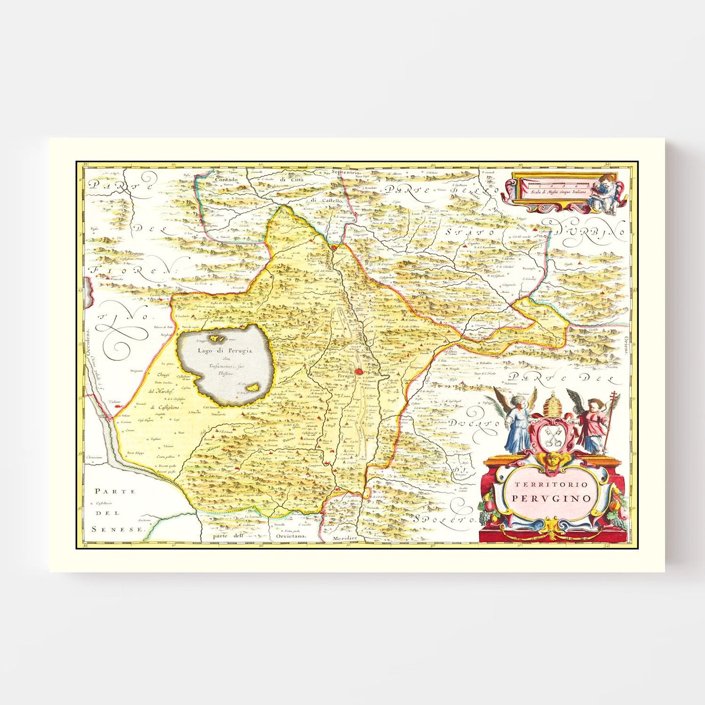 Vintage Map of Perugia, Italy, 1665