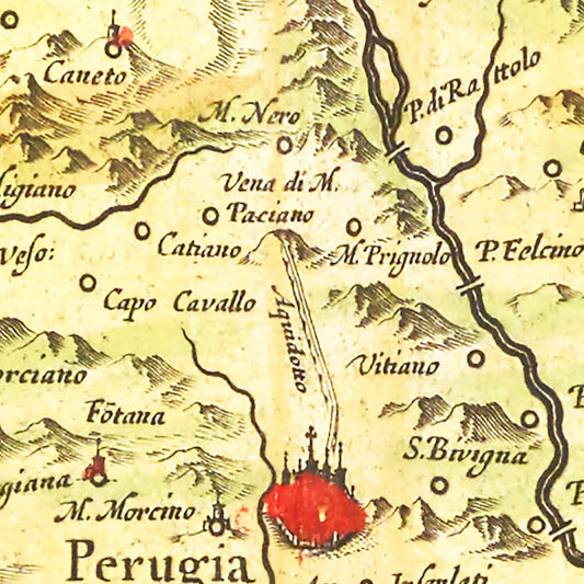 Vintage Map of Perugia, Italy, 1665