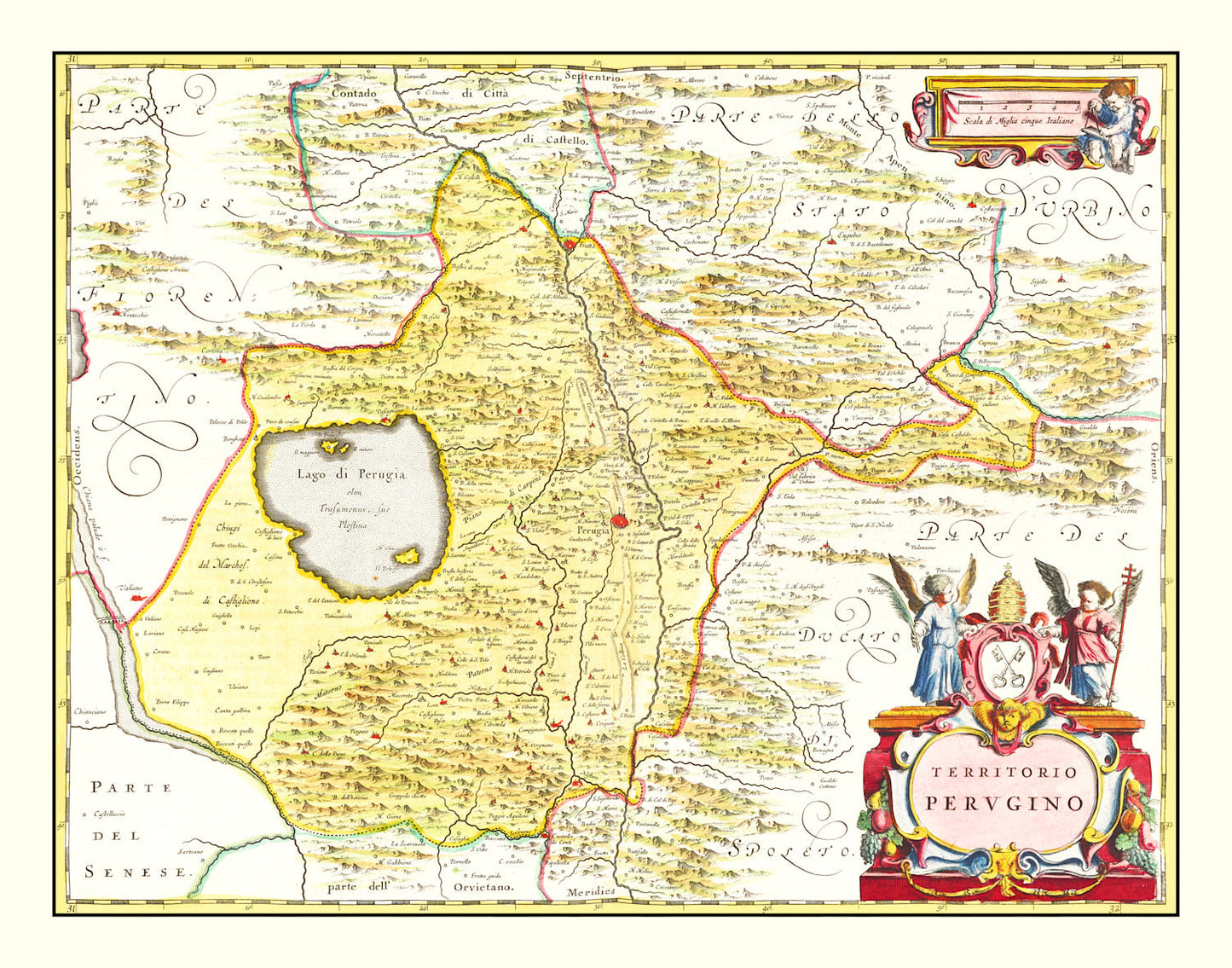 Vintage Map of Perugia, Italy, 1665