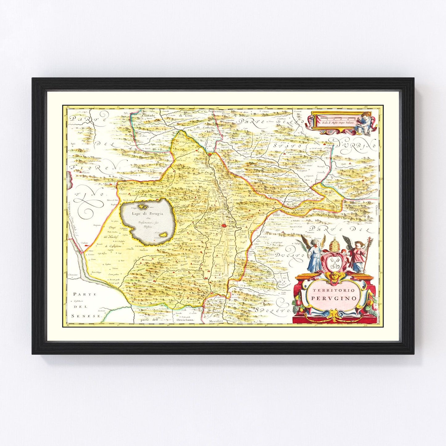 vintage map of Perugia, Italy, 1665