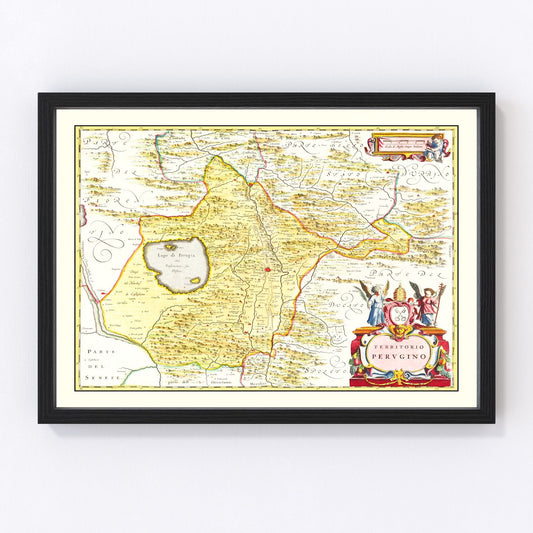 vintage map of Perugia, Italy, 1665
