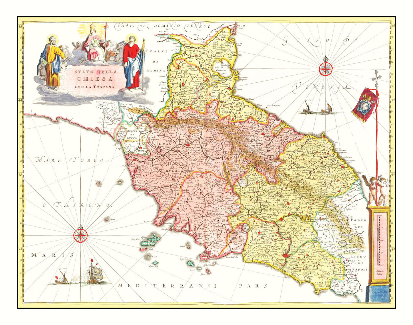 Vintage Map of Central Italy, 1665