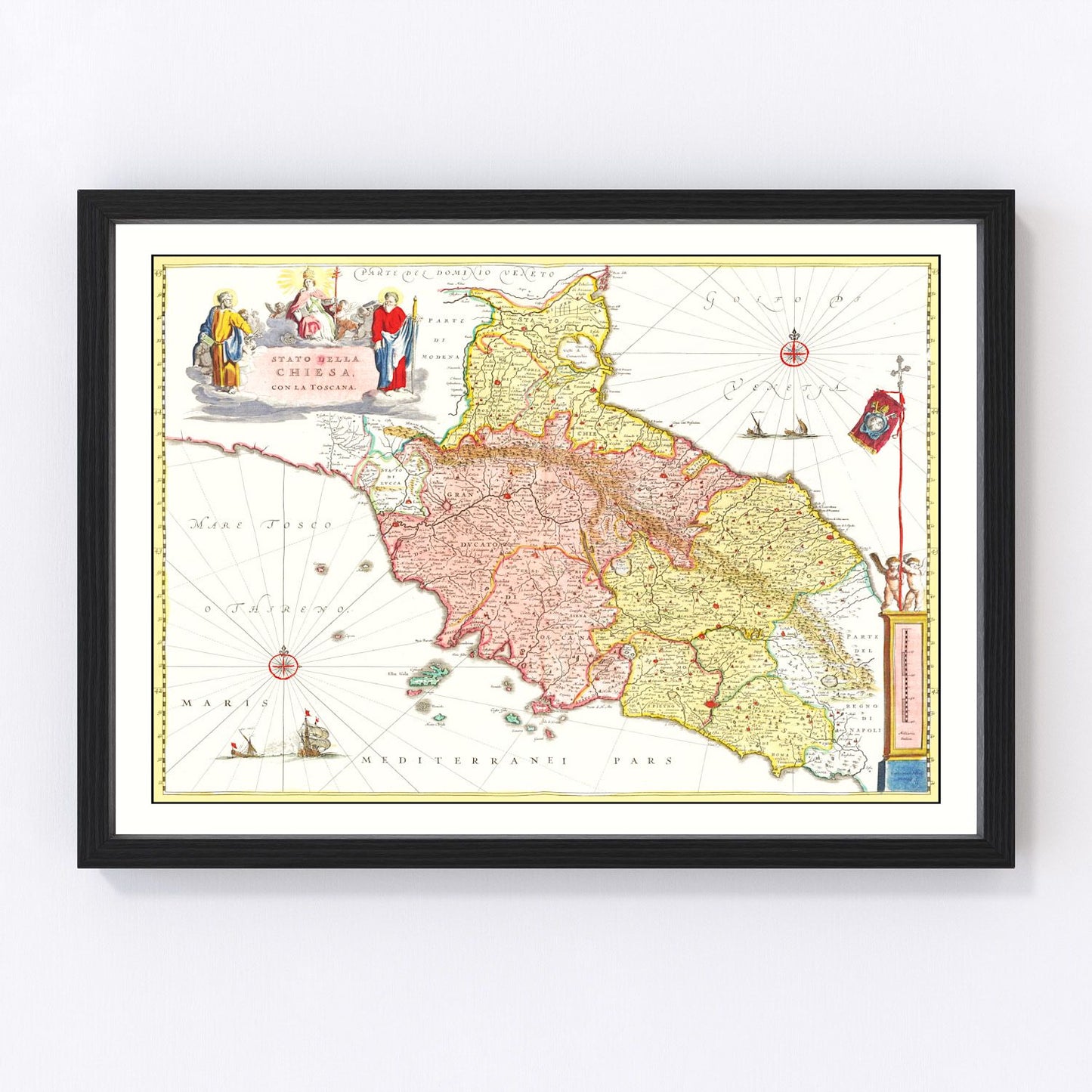 Vintage map of central Italy, 1665, restored vintage wall art print