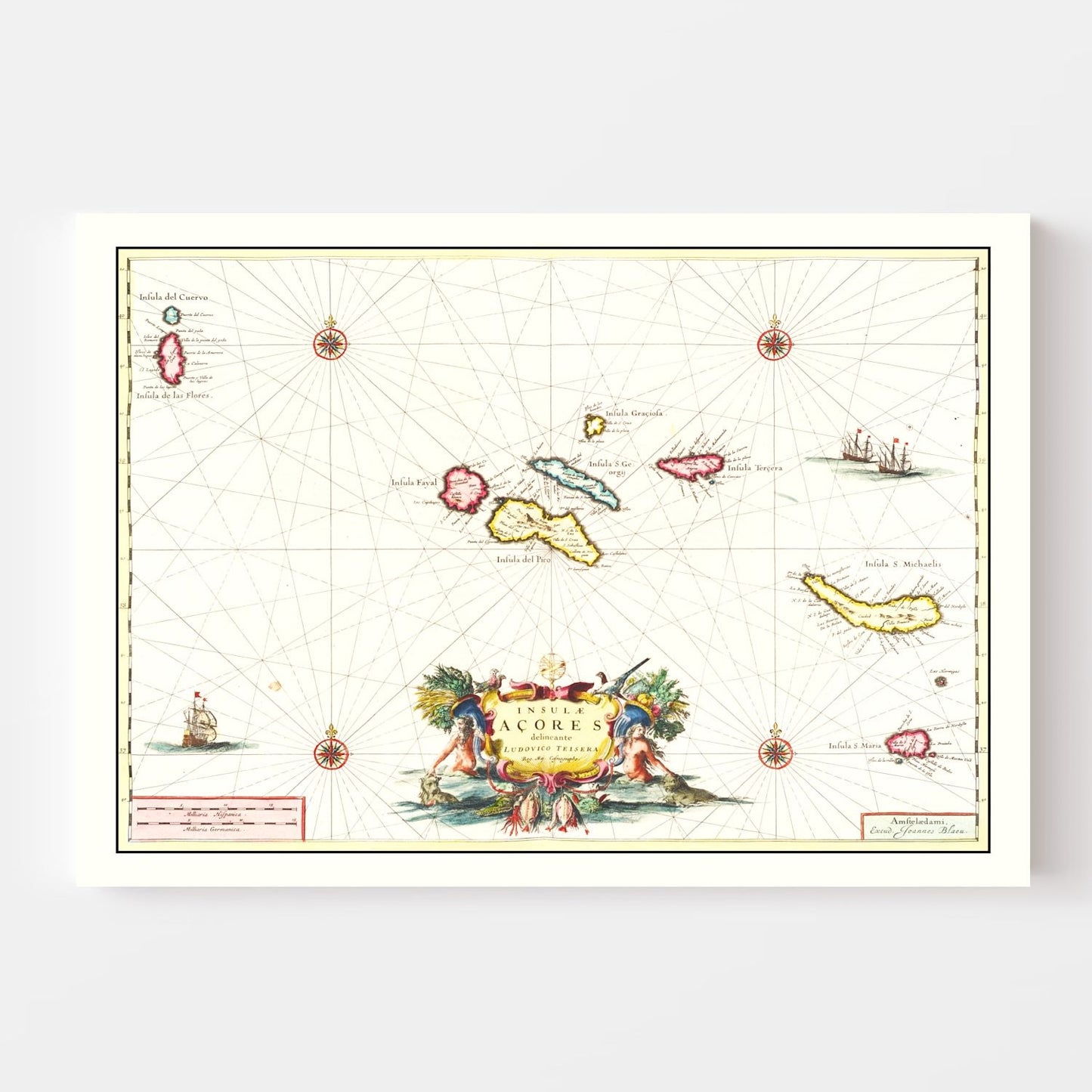 Vintage Map of the Azores, Portugal, 1665