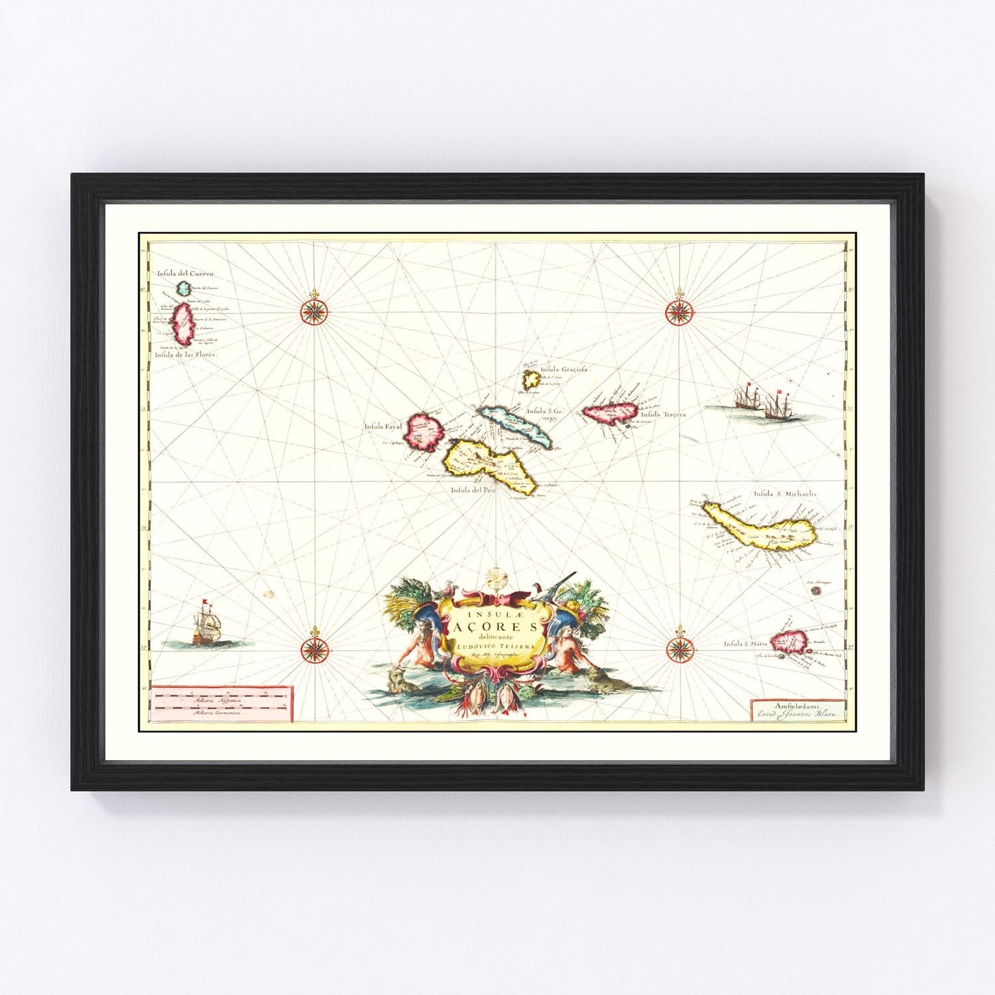 Vintage map of the Azores, Portugal, 1665, Atlantic islands