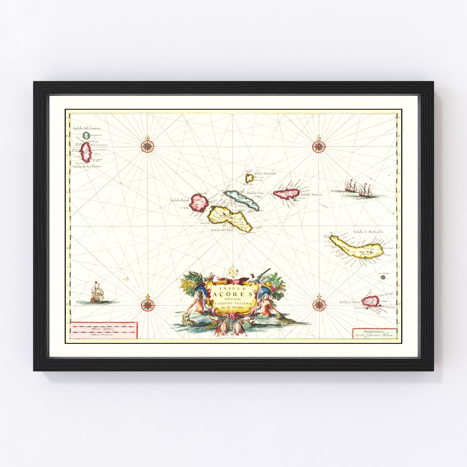 Vintage map of the Azores, Portugal, 1665, Atlantic islands