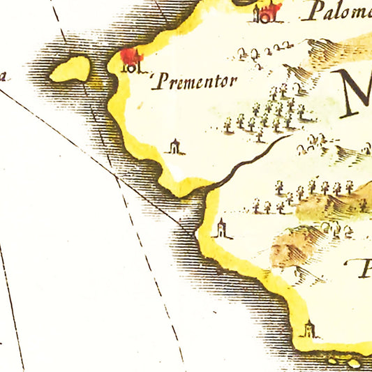 Vintage Map of Tarragona, Spain, 1665