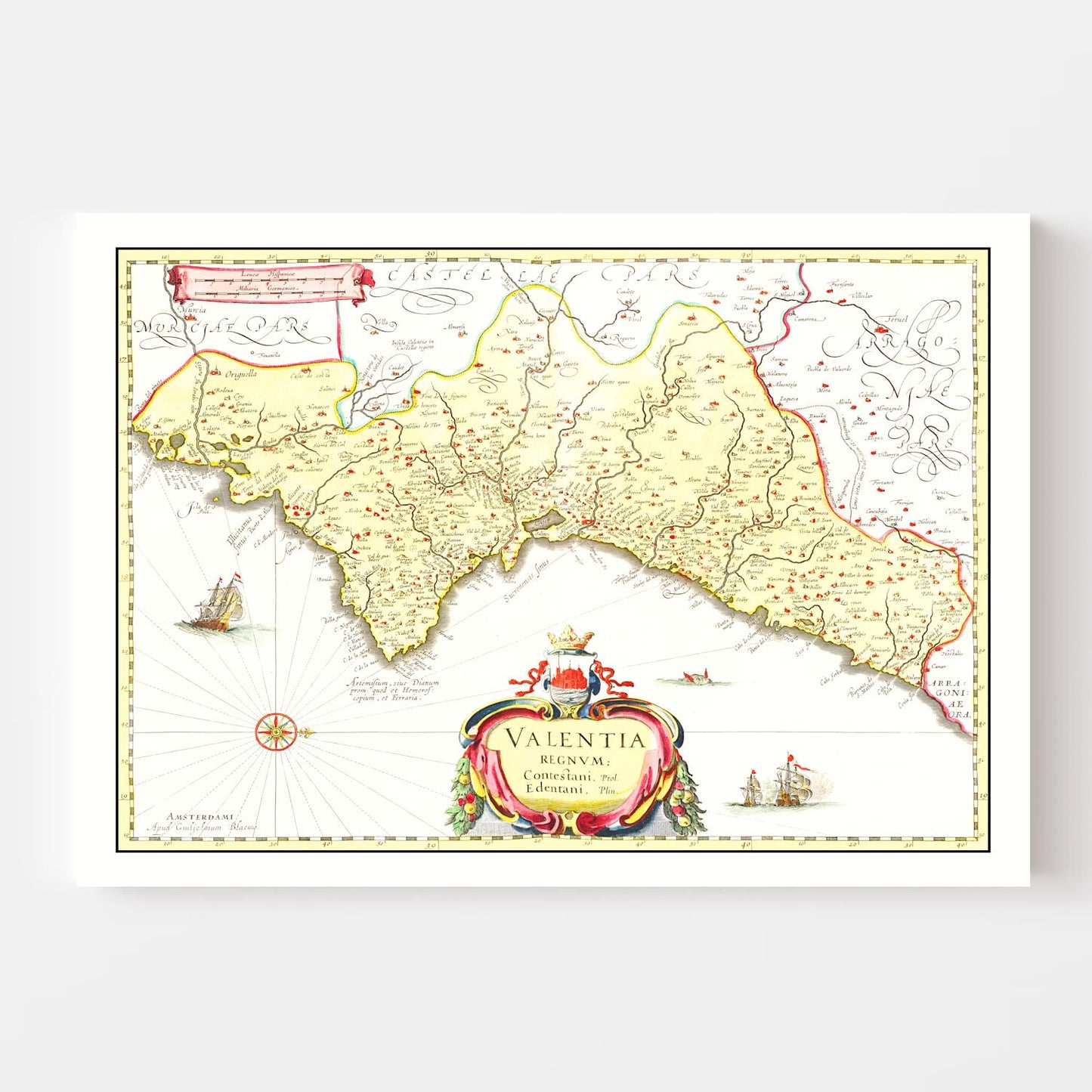 Vintage Map of Valencia, Spain, 1665