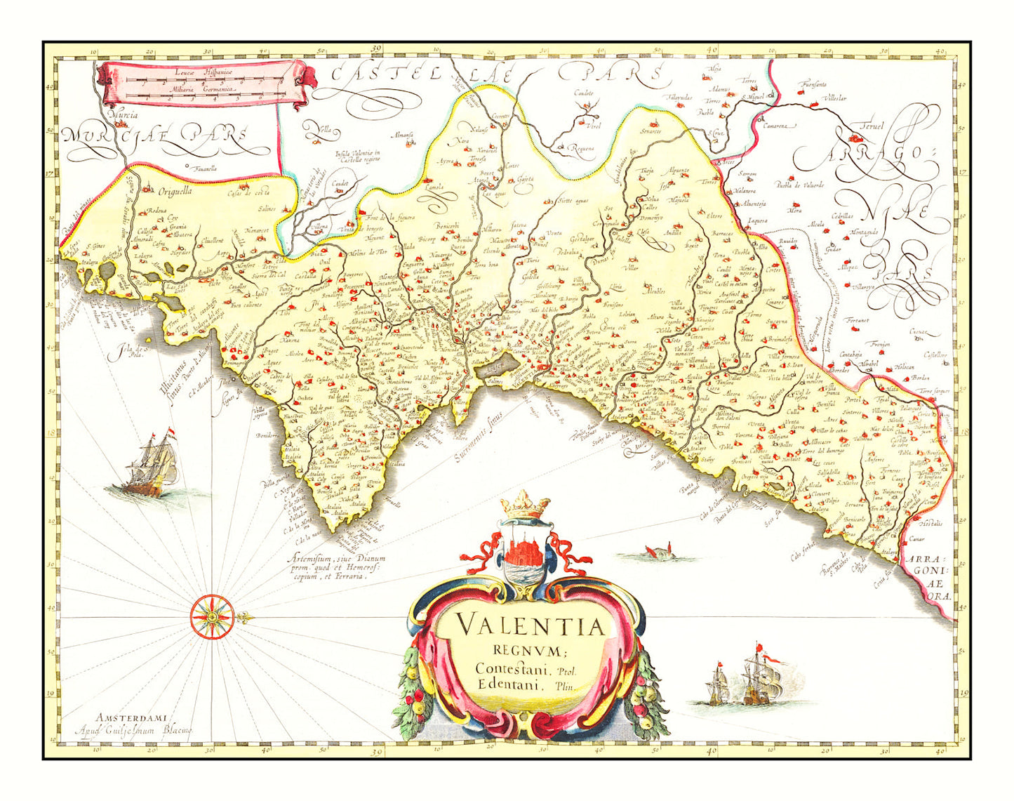 Vintage Map of Valencia, Spain, 1665