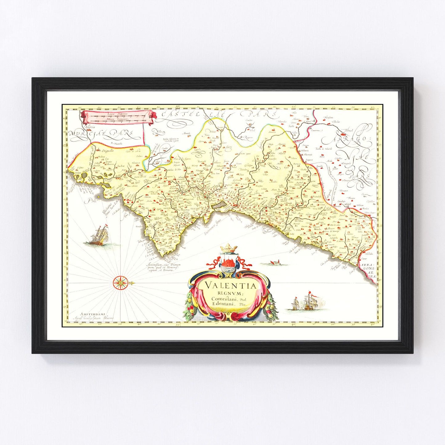 Vintage map of Valencia, Spain, 1665