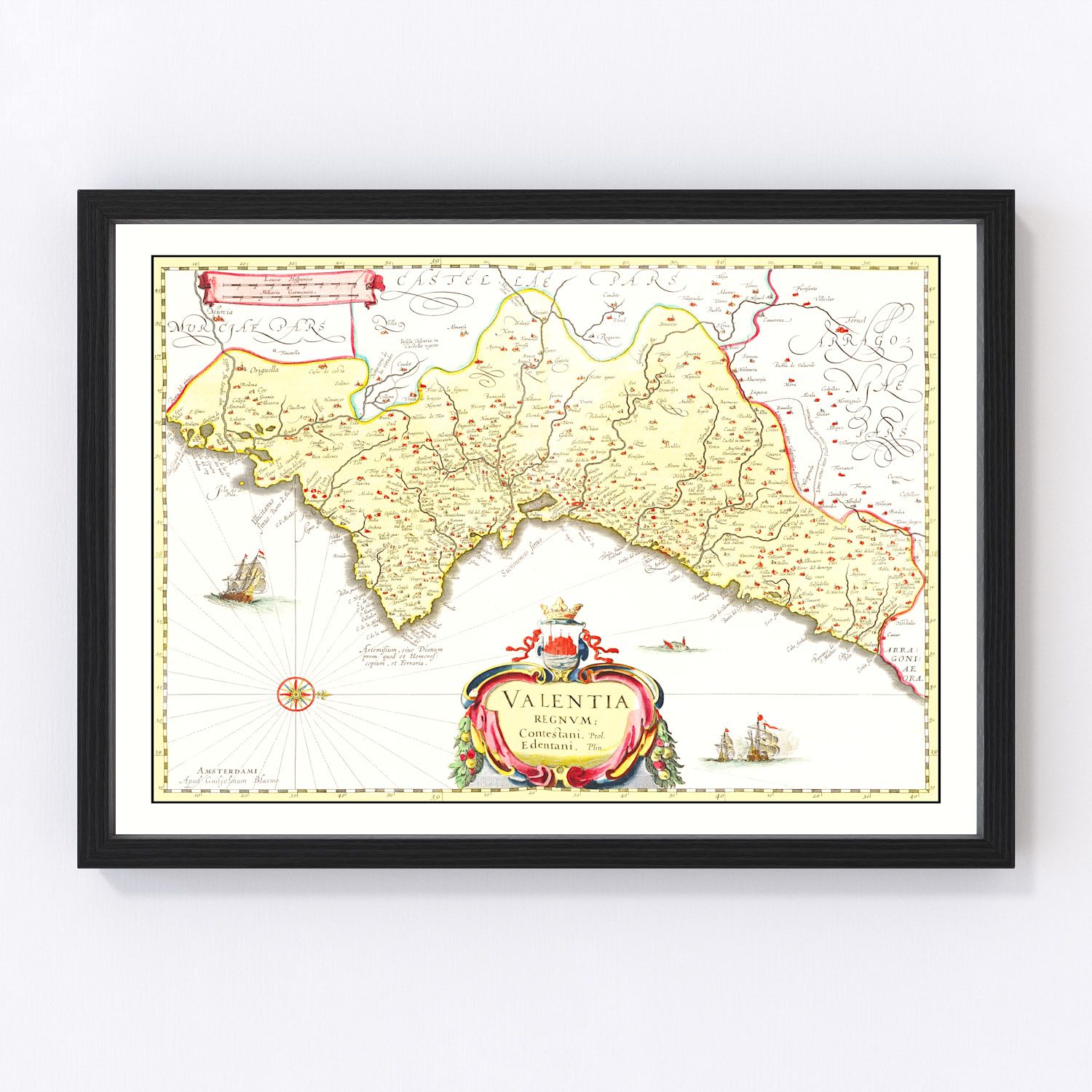 Vintage map of Valencia, Spain, 1665