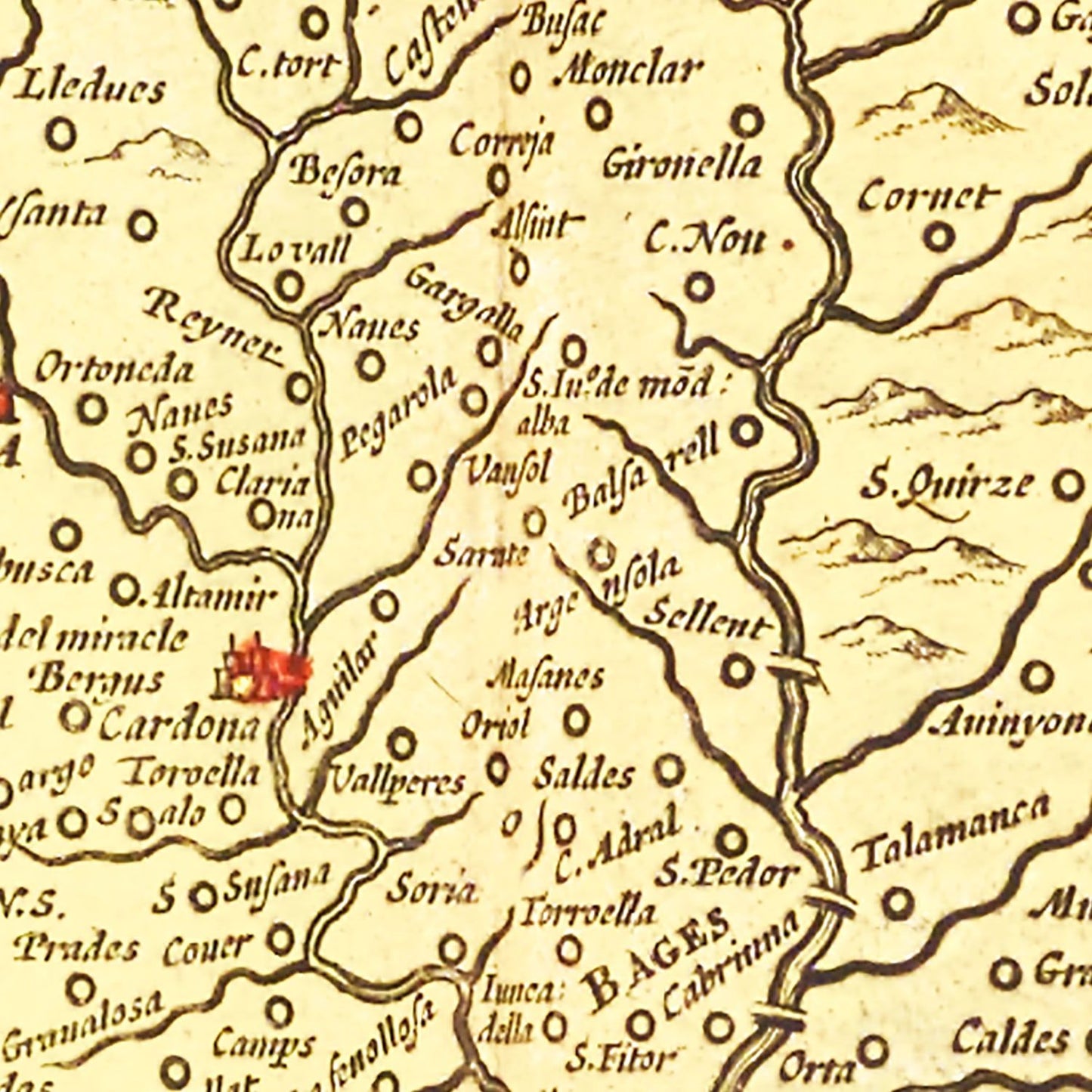 Vintage Map of Catalonia, Spain, 1665