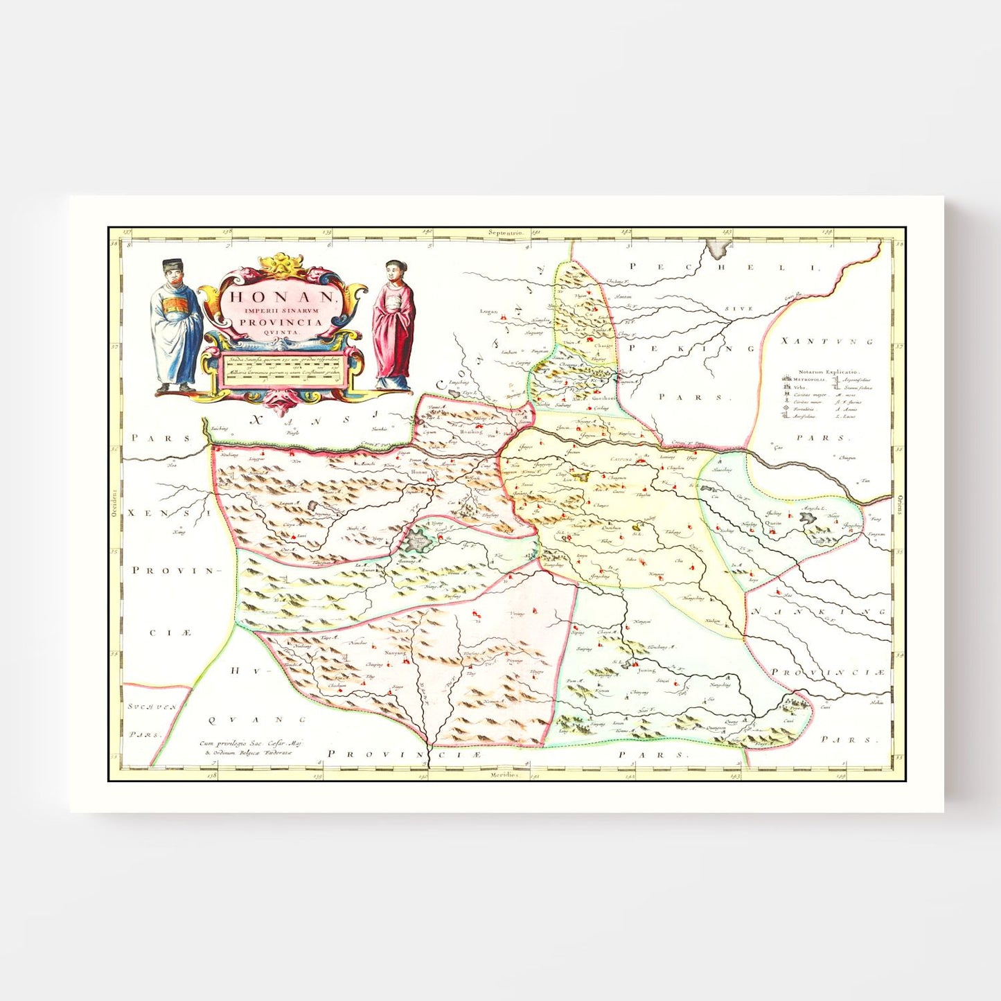 Vintage Map of Honan (Henan), China, 1665